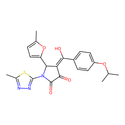 (4E)-4-[hydroxy-(4-propan-2-yloxyphenyl)methylidene]-5-(5-methylfuran-2-yl)-1-(5-methyl-1,3,4-thiadiazol-2-yl)pyrrolidine-2,3-dione structure