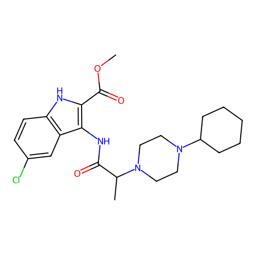 Methyl 5-chloro-3-[2-(4-cyclohexylpiperazin-1-yl)propanoylamino]-1H-indole-2-carboxylate structure