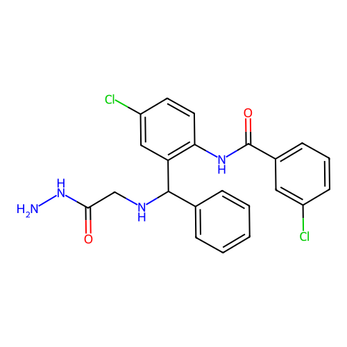 3-chloro-N-(4-chloro-2-(((2-hydrazinyl-2-oxoethyl)amino)(phenyl)methyl)phenyl)benzamide structure