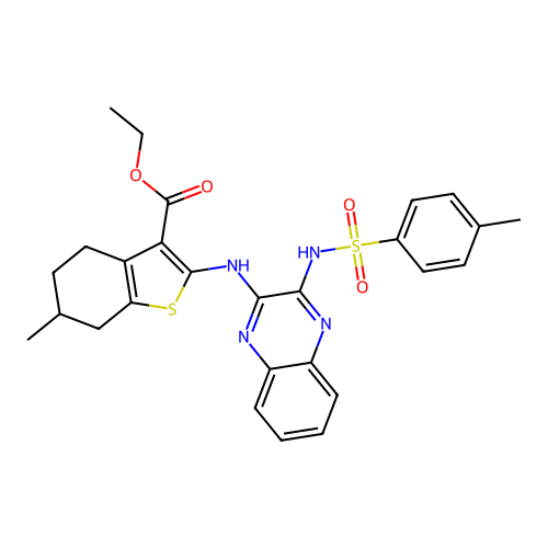 ethyl 6-methyl-2-((3-(4-methylphenylsulfonamido)quinoxalin-2-yl)amino)-4,5,6,7-tetrahydrobenzo[b]thiophene-3-carboxylate structure
