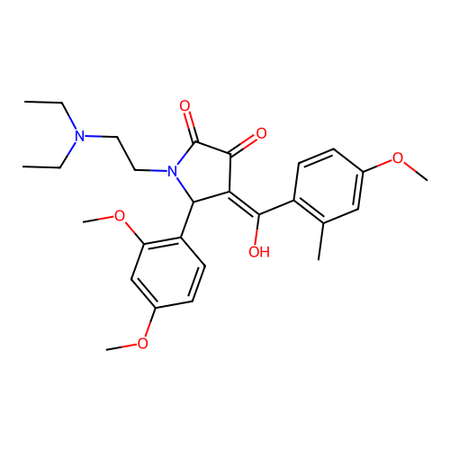 (4E)-1-(2-diethylaminoethyl)-5-(2,4-dimethoxyphenyl)-4-[hydroxy-(4-methoxy-2-methylphenyl)methylidene]pyrrolidine-2,3-dione structure