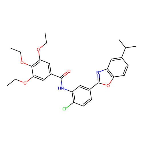 N-(2-chloro-5-(5-isopropylbenzo[d]oxazol-2-yl)phenyl)-3,4,5-triethoxybenzamide structure