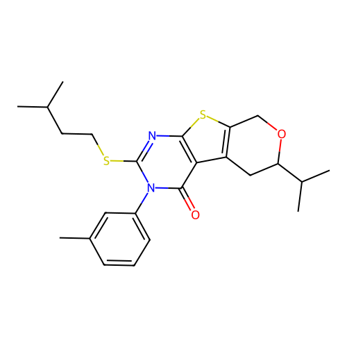 2-(ISOPENTYLSULFANYL)-6-ISOPROPYL-3-(3-METHYLPHENYL)-3,5,6,8-TETRAHYDRO-4H-PYRANO[4',3':4,5]THIENO[2,3-D]PYRIMIDIN-4-ONE structure