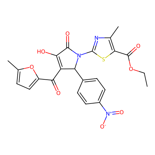 ethyl 2-(3-hydroxy-4-(5-methylfuran-2-carbonyl)-5-(4-nitrophenyl)-2-oxo-2,5-dihydro-1H-pyrrol-1-yl)-4-methylthiazole-5-carboxylate structure