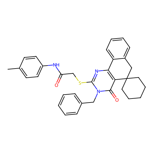 2-((3-benzyl-4-oxo-4,6-dihydro-3H-spiro[benzo[h]quinazoline-5,1'-cyclohexan]-2-yl)thio)-N-(p-tolyl)acetamide structure