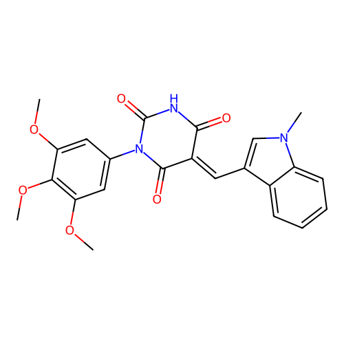 5-[(1-methylindol-3-yl)methylidene]-1-(3,4,5-trimethoxyphenyl)-1,3-diazinane-2,4,6-trione structure