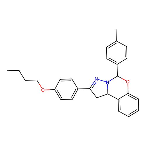 2-(4-butoxyphenyl)-5-(4-methylphenyl)-1,10b-dihydropyrazolo[1,5-c][1,3]benzoxazine structure