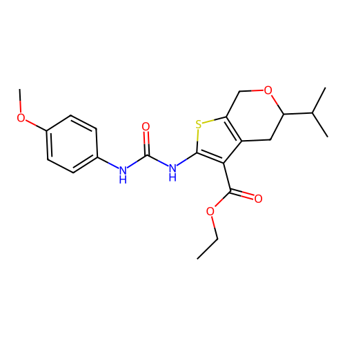 ethyl 2-[(4-methoxyphenyl)carbamoylamino]-5-propan-2-yl-5,7-dihydro-4H-thieno[2,3-c]pyran-3-carboxylate structure