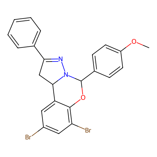 7,9-dibromo-5-(4-methoxyphenyl)-2-phenyl-1,10b-dihydropyrazolo[1,5-c][1,3]benzoxazine structure