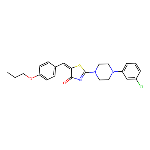 (5E)-2-[4-(3-chlorophenyl)piperazin-1-yl]-5-(4-propoxybenzylidene)-1,3-thiazol-4(5H)-one structure