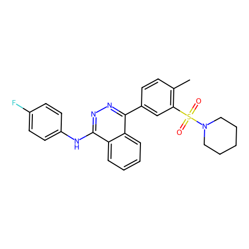 N-(4-fluorophenyl)-4-[4-methyl-3-(piperidin-1-ylsulfonyl)phenyl]phthalazin-1-amine structure
