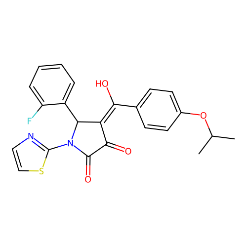 (4E)-5-(2-fluorophenyl)-4-[hydroxy-(4-propan-2-yloxyphenyl)methylidene]-1-(1,3-thiazol-2-yl)pyrrolidine-2,3-dione structure
