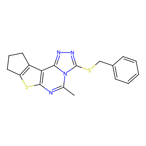 3-(benzylsulfanyl)-5-methyl-9,10-dihydro-8H-cyclopenta[4,5]thieno[3,2-e][1,2,4]triazolo[4,3-c]pyrimidine structure