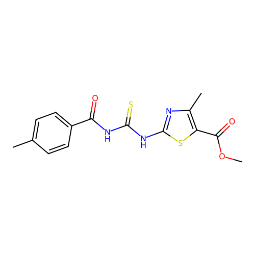 methyl 4-methyl-2-(3-(4-methylbenzoyl)thioureido)thiazole-5-carboxylate structure