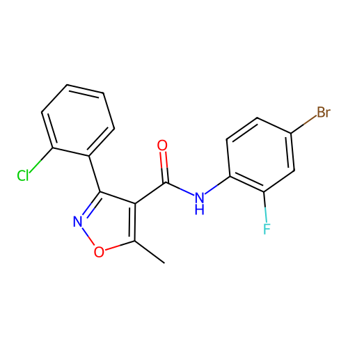 N-(4-bromo-2-fluorophenyl)-3-(2-chlorophenyl)-5-methyl-1,2-oxazole-4-carboxamide structure
