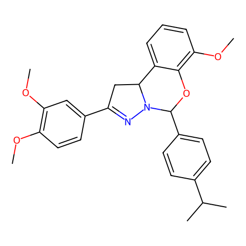 1,2-dimethoxy-4-{4-methoxy-6-[4-(methylethyl)phenyl](6H,10aH-benzo[e]2-pyrazol ino[1,5-c]1,3-oxazin-9-yl)}benzene structure