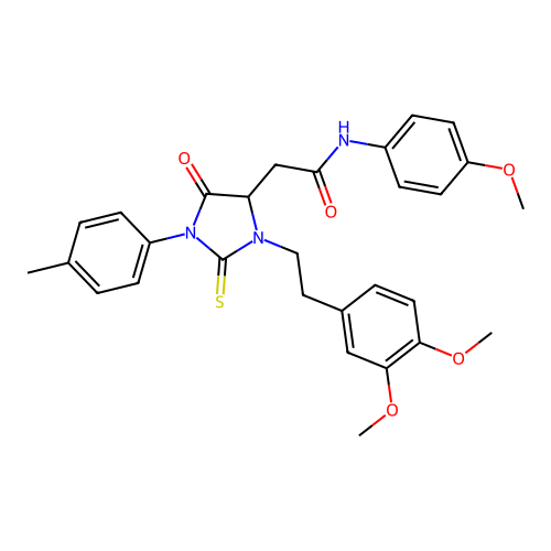 2-(3-(3,4-dimethoxyphenethyl)-5-oxo-2-thioxo-1-(p-tolyl)imidazolidin-4-yl)-N-(4-methoxyphenyl)acetamide structure