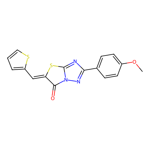 (5Z)-2-(4-methoxyphenyl)-5-(thiophen-2-ylmethylidene)-[1,3]thiazolo[3,2-b][1,2,4]triazol-6-one structure