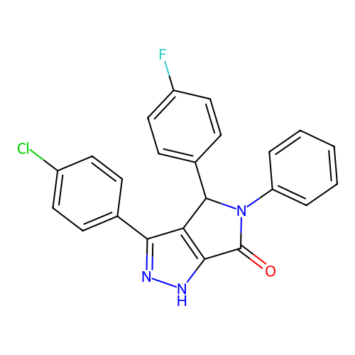 3-(4-chlorophenyl)-4-(4-fluorophenyl)-5-phenyl-1,4-dihydropyrrolo[3,4-c]pyrazol-6-one structure