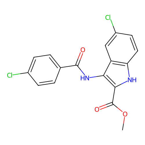 methyl 5-chloro-3-{[(4-chlorophenyl)carbonyl]amino}-1H-indole-2-carboxylate structure