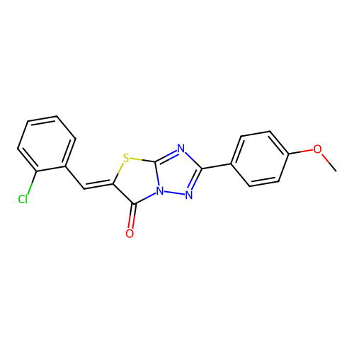 (Z)-5-(2-chlorobenzylidene)-2-(4-methoxyphenyl)thiazolo[3,2-b][1,2,4]triazol-6(5H)-one structure