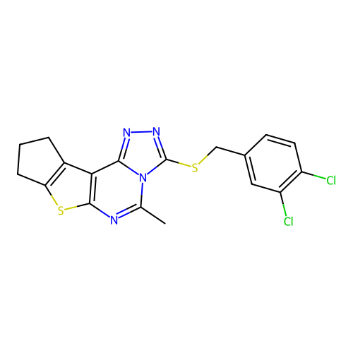 3-((3,4-dichlorobenzyl)thio)-5-methyl-9,10-dihydro-8H-cyclopenta[4,5]thieno[3,2-e][1,2,4]triazolo[4,3-c]pyrimidine structure