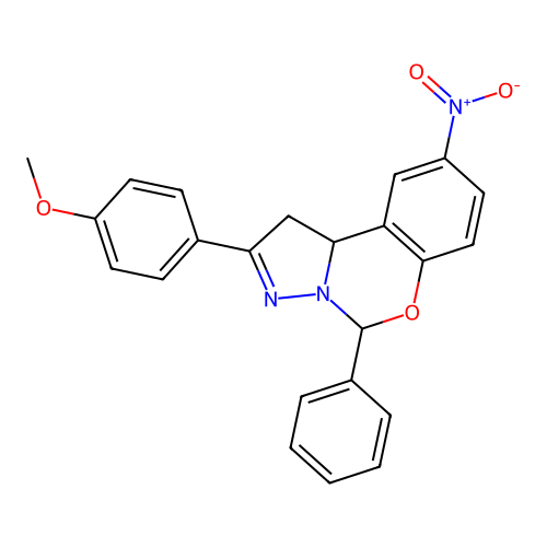 2-(4-methoxyphenyl)-9-nitro-5-phenyl-1,10b-dihydropyrazolo[1,5-c][1,3]benzoxazine structure