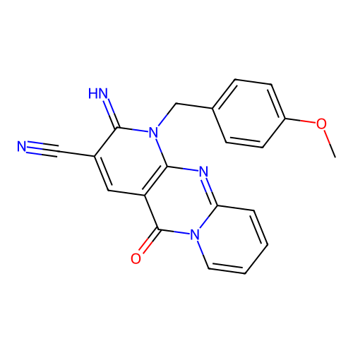 2-imino-1-(4-methoxybenzyl)-5-oxo-1,5-dihydro-2H-dipyrido[1,2-a:2',3'-d]pyrimidine-3-carbonitrile structure