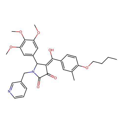 (4E)-4-[(4-butoxy-3-methylphenyl)-hydroxymethylidene]-1-(pyridin-3-ylmethyl)-5-(3,4,5-trimethoxyphenyl)pyrrolidine-2,3-dione structure