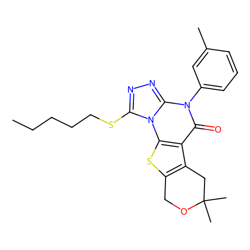 7,7-dimethyl-1-(pentylthio)-4-(m-tolyl)-6,7-dihydro-4H-pyrano[4',3':4,5]thieno[3,2-e][1,2,4]triazolo[4,3-a]pyrimidin-5(9H)-one structure