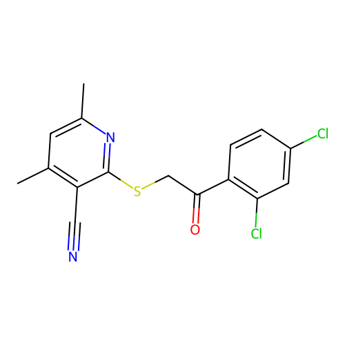 2-[2-(2,4-Dichloro-phenyl)-2-oxo-ethylsulfanyl]-4,6-dimethyl-nicotinonitrile structure