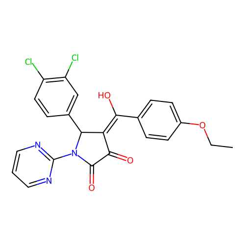 (4E)-5-(3,4-dichlorophenyl)-4-[(4-ethoxyphenyl)(hydroxy)methylidene]-1-(pyrimidin-2-yl)pyrrolidine-2,3-dione structure