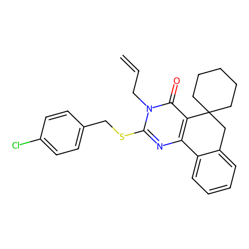 3-allyl-2-((4-chlorobenzyl)thio)-3H-spiro[benzo[h]quinazoline-5,1'-cyclohexan]-4(6H)-one structure