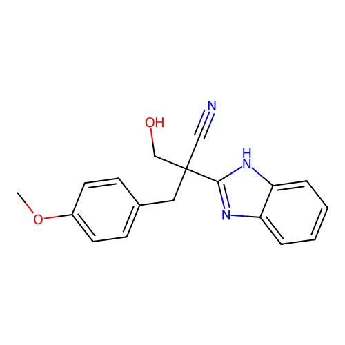2-(1H-benzimidazol-2-yl)-3-hydroxy-2-(4-methoxybenzyl)propanenitrile structure