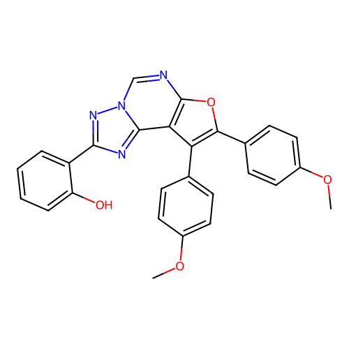 2-(8,9-bis(4-methoxyphenyl)furo[3,2-e][1,2,4]triazolo[1,5-c]pyrimidin-2-yl)phenol structure