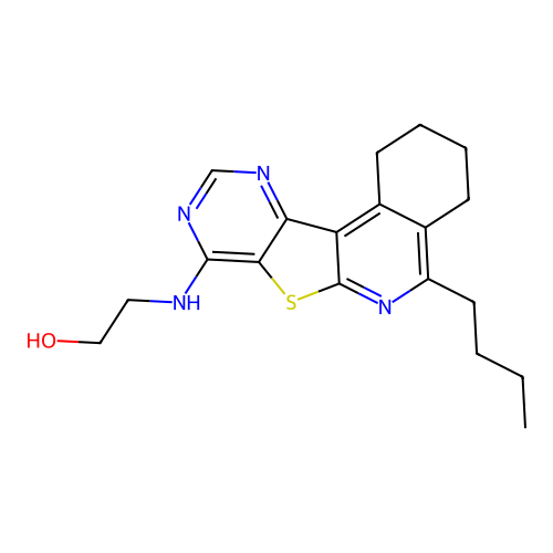 2-((5-butyl-1,2,3,4-tetrahydropyrimido[4',5':4,5]thieno[2,3-c]isoquinolin-8-yl)amino)ethanol structure