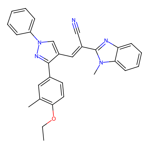 (E)-3-(3-(4-ethoxy-3-methylphenyl)-1-phenyl-1H-pyrazol-4-yl)-2-(1-methyl-1H-benzo[d]imidazol-2-yl)acrylonitrile structure