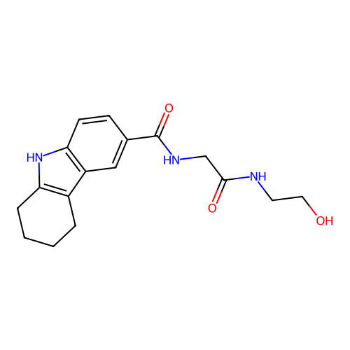 N-{2-[(2-hydroxyethyl)amino]-2-oxoethyl}-2,3,4,9-tetrahydro-1H-carbazole-6-carboxamide structure