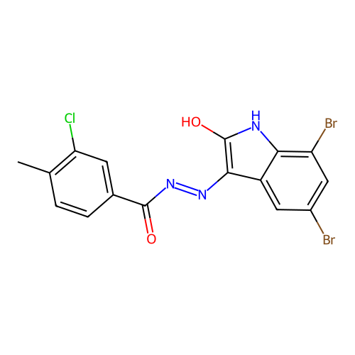 3-chloro-N'-[(3Z)-5,7-dibromo-2-oxo-1,2-dihydro-3H-indol-3-ylidene]-4-methylbenzohydrazide structure