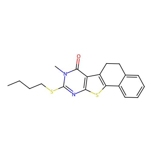 9-(butylsulfanyl)-8-methyl-5,8-dihydronaphtho[2',1':4,5]thieno[2,3-d]pyrimidin-7(6H)-one structure