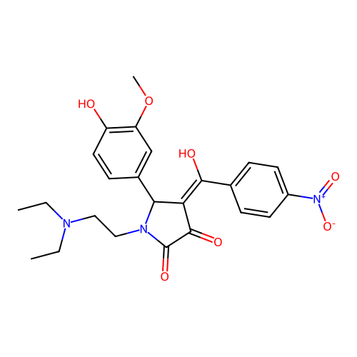 (4E)-1-(2-diethylaminoethyl)-5-(4-hydroxy-3-methoxyphenyl)-4-[hydroxy-(4-nitrophenyl)methylidene]pyrrolidine-2,3-dione structure