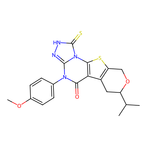 7-Isopropyl-1-mercapto-4-(4-methoxy-phenyl)-6,9-dihydro-4H,7H-8-oxa-10-thia-2,3,4,10b-tetraaza-cycl openta[a]fluoren-5-one structure
