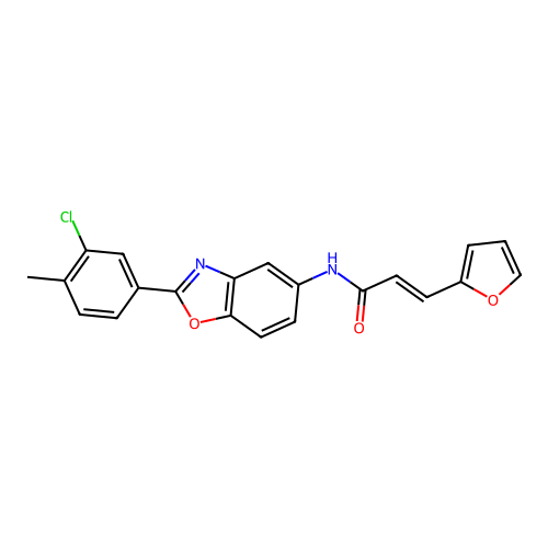(2E)-N-[2-(3-chloro-4-methylphenyl)-1,3-benzoxazol-5-yl]-3-(furan-2-yl)prop-2-enamide structure
