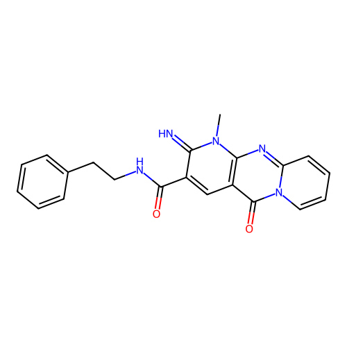 2-imino-1-methyl-5-oxo-N-(2-phenylethyl)-1,5-dihydro-2H-dipyrido[1,2-a:2',3'-d]pyrimidine-3-carboxamide structure