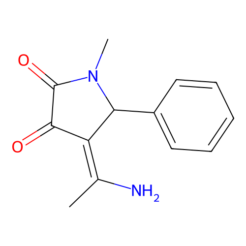 (4E)-4-(1-aminoethylidene)-1-methyl-5-phenylpyrrolidine-2,3-dione structure