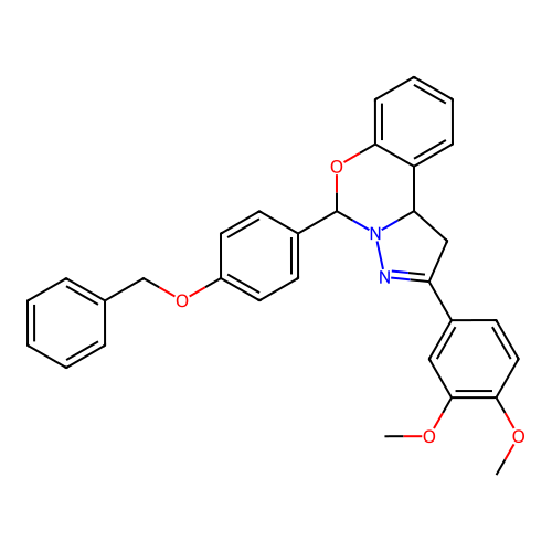 2-(3,4-dimethoxyphenyl)-5-(4-phenylmethoxyphenyl)-5,10b-dihydro-1H-pyrazolo[1,5-c][1,3]benzoxazine structure