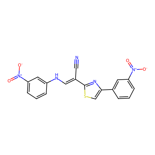 (2E)-3-[(3-nitrophenyl)amino]-2-[4-(3-nitrophenyl)-1,3-thiazol-2-yl]prop-2-enenitrile structure
