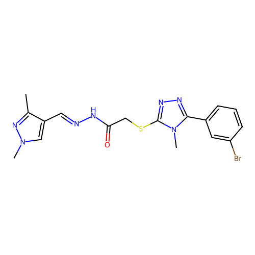 (E)-2-((5-(3-bromophenyl)-4-methyl-4H-1,2,4-triazol-3-yl)thio)-N'-((1,3-dimethyl-1H-pyrazol-4-yl)methylene)acetohydrazide structure