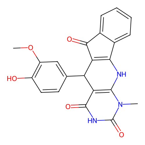 5-(4-hydroxy-3-methoxyphenyl)-1-methyl-5,11-dihydro-1H-indeno[2',1':5,6]pyrido[2,3-d]pyrimidine-2,4,6(3H)-trione structure