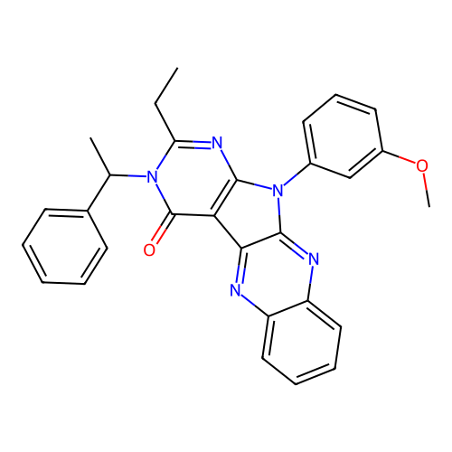 2-ethyl-11-(3-methoxyphenyl)-3-(1-phenylethyl)-3,11-dihydro-4H-pyrimido[5',4':4,5]pyrrolo[2,3-b]quinoxalin-4-one structure